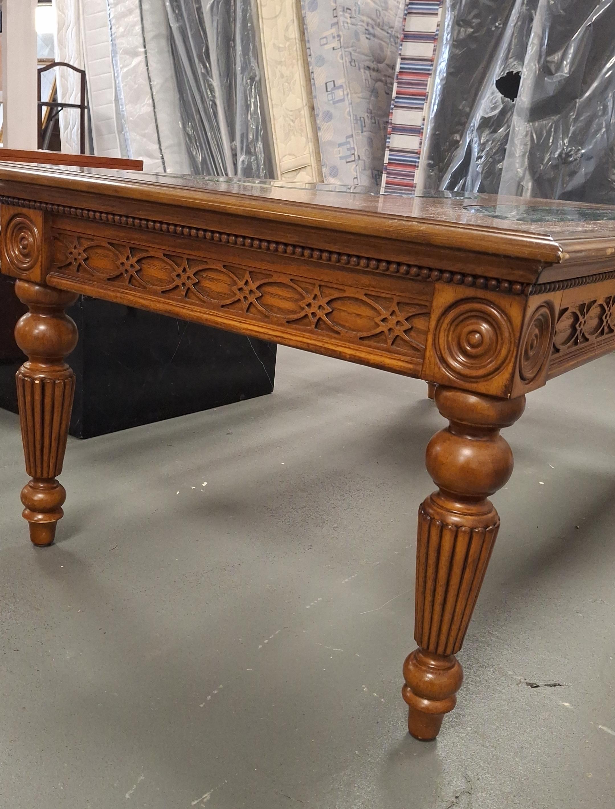 Solid wood coffee table with glass inserts