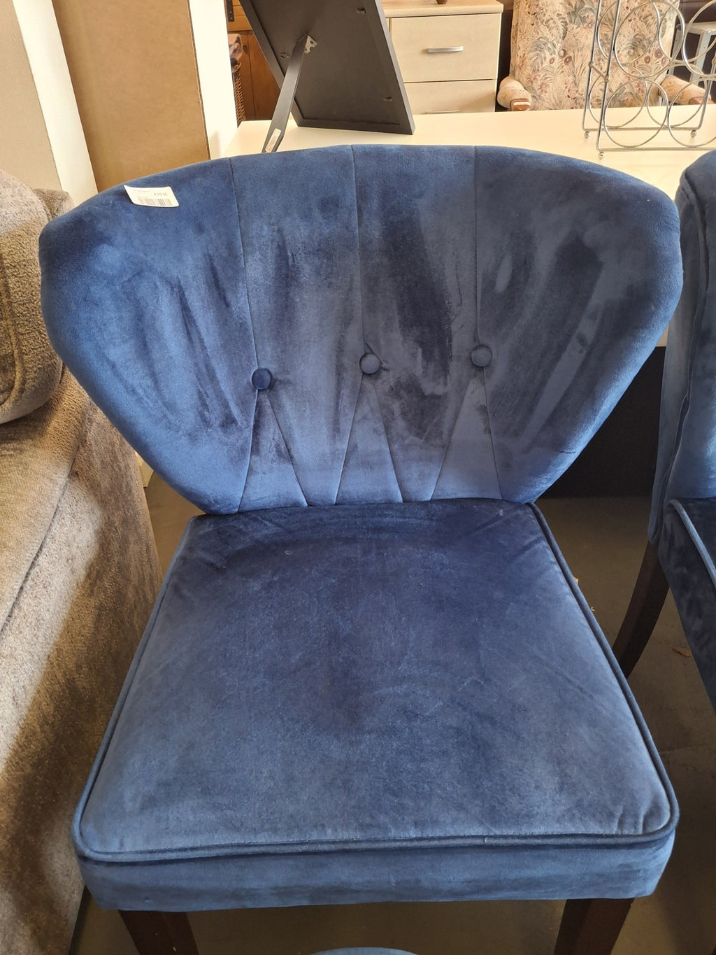 Royal blue velvet chairs and stools