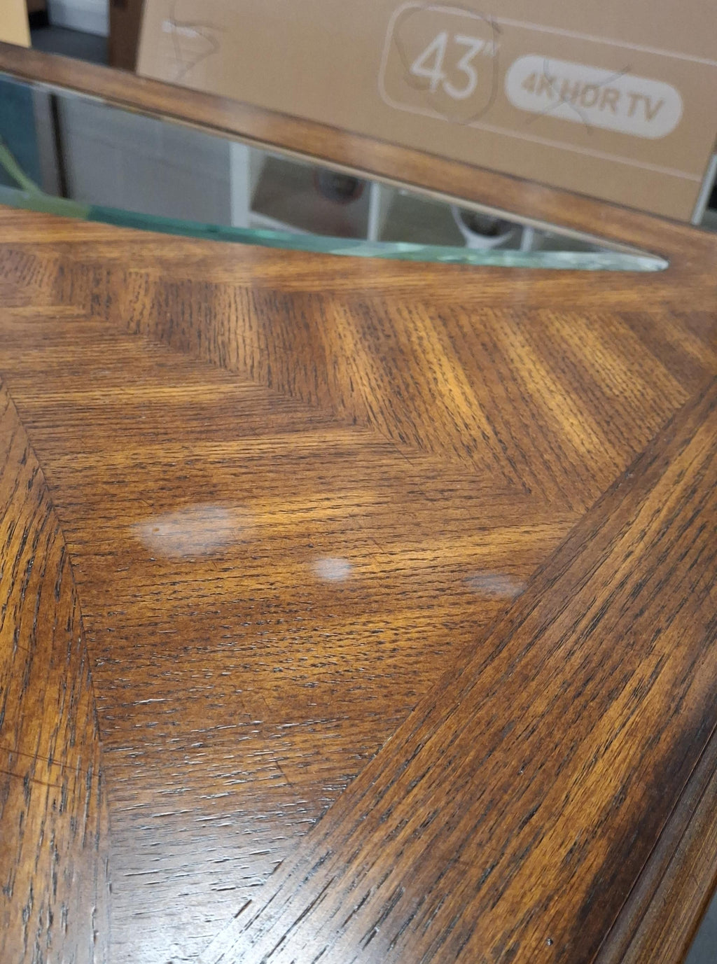 Solid wood coffee table with glass inserts