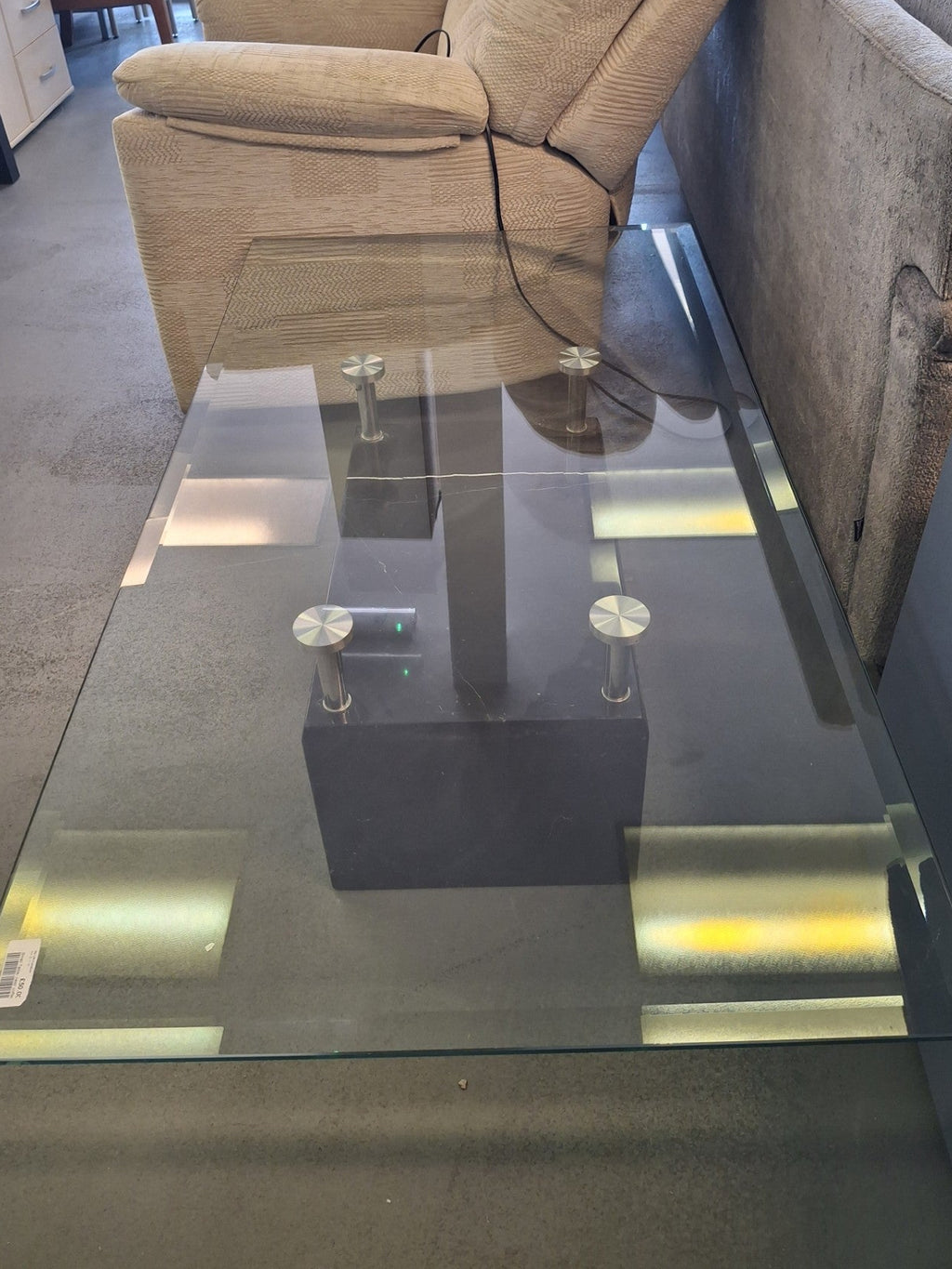 Glass top table with marble base