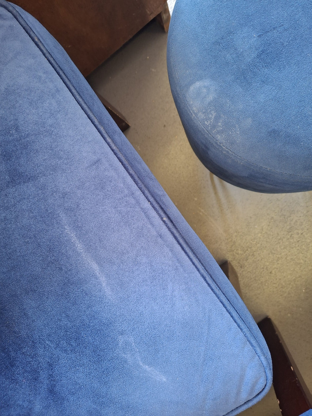 Royal blue velvet chairs and stools