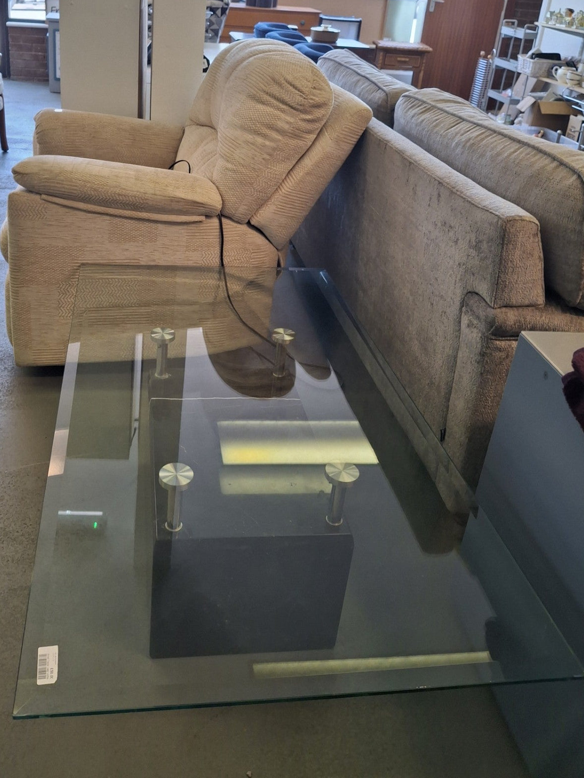 Glass top table with marble base